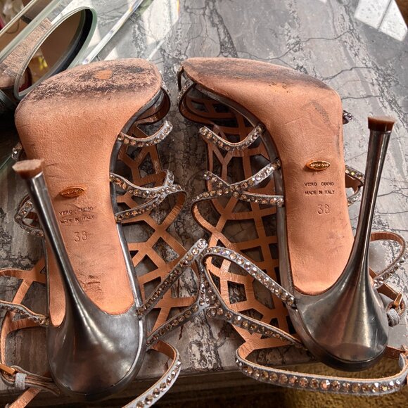 Sergio Rossi Scarpe Donna Sandal Silver Crystal Size 38 Authentic - Picture 6 of 8